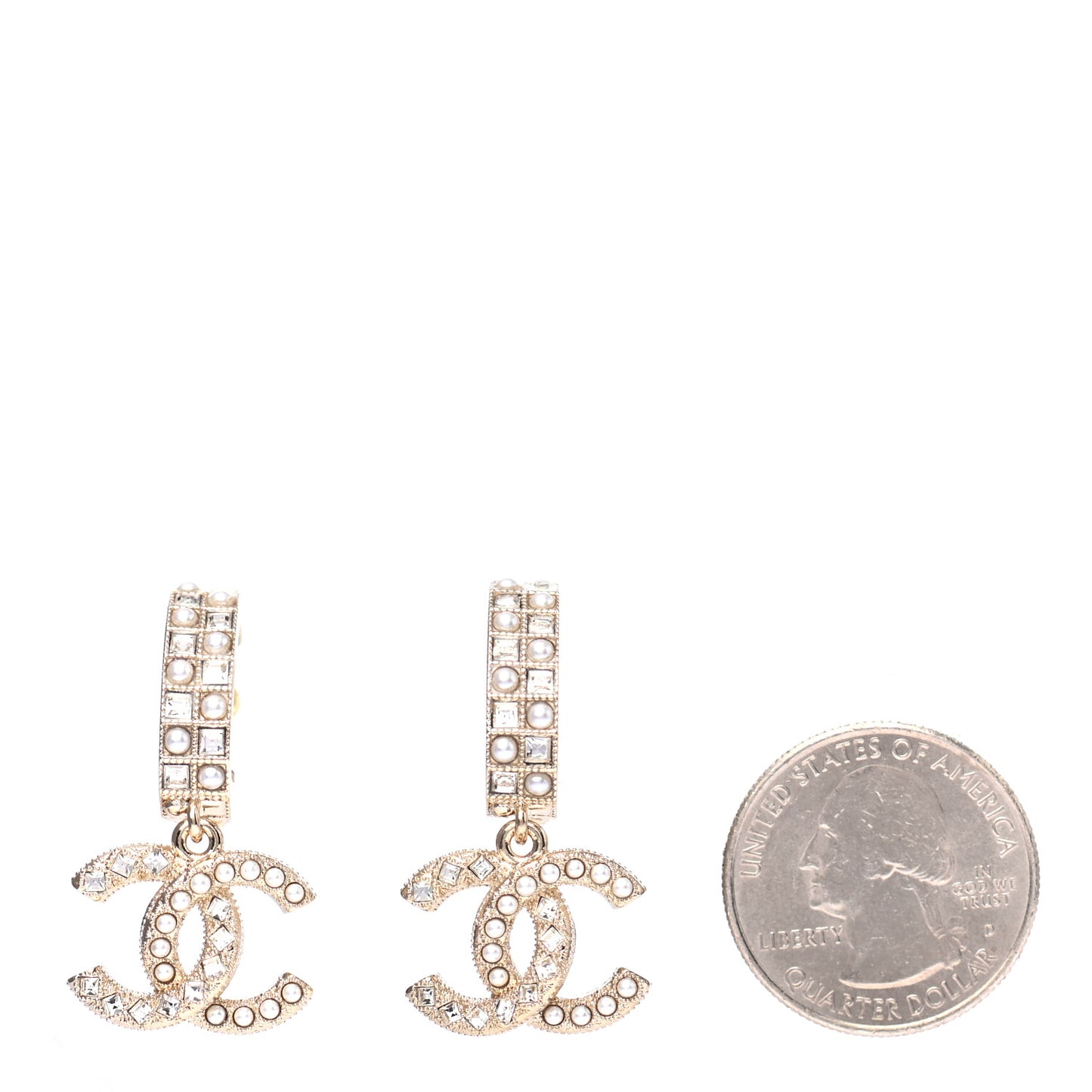 Crystal Pearl CC Drop Earrings Gold