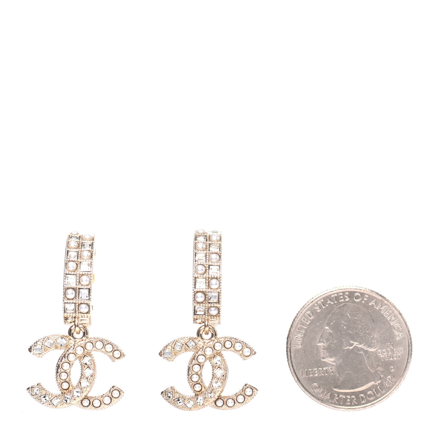 Chanel Crystal Pearl CC Drop Earrings Gold 2 of 4