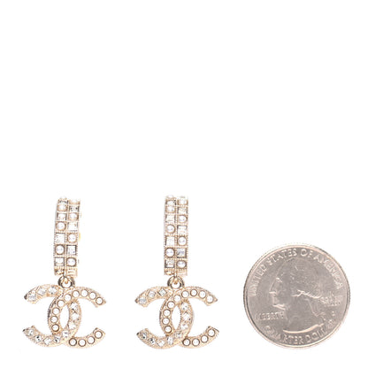Chanel Crystal Pearl CC Drop Earrings Gold 2 of 4