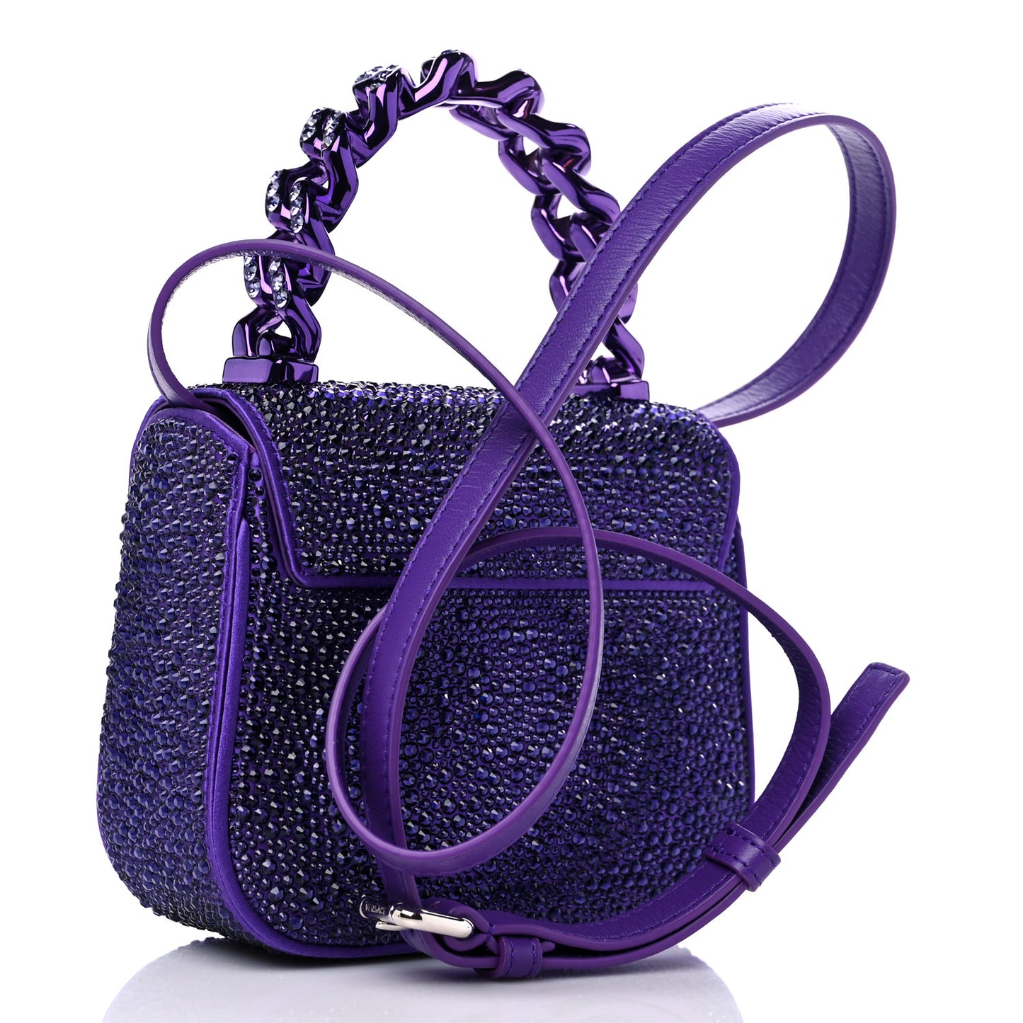 Satin Crystal Studded Mini La Medusa Bag Purple