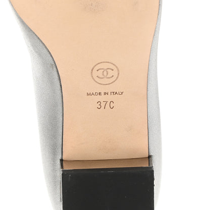 Chanel Metallic Calfskin Grosgrain Cap Toe CC Ballerina Flats 37 Silver Black 6 of 9
