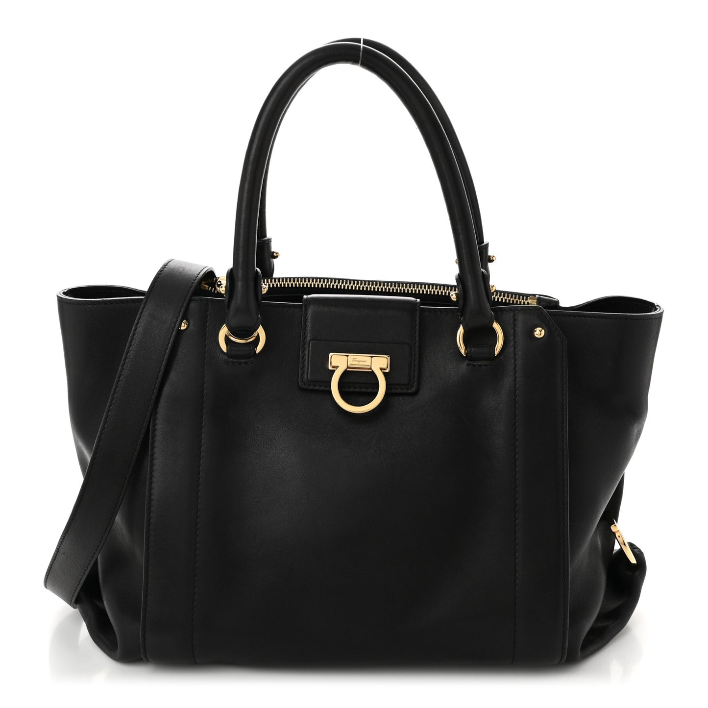 Calfskin Trifolio Shopping Tote Black
