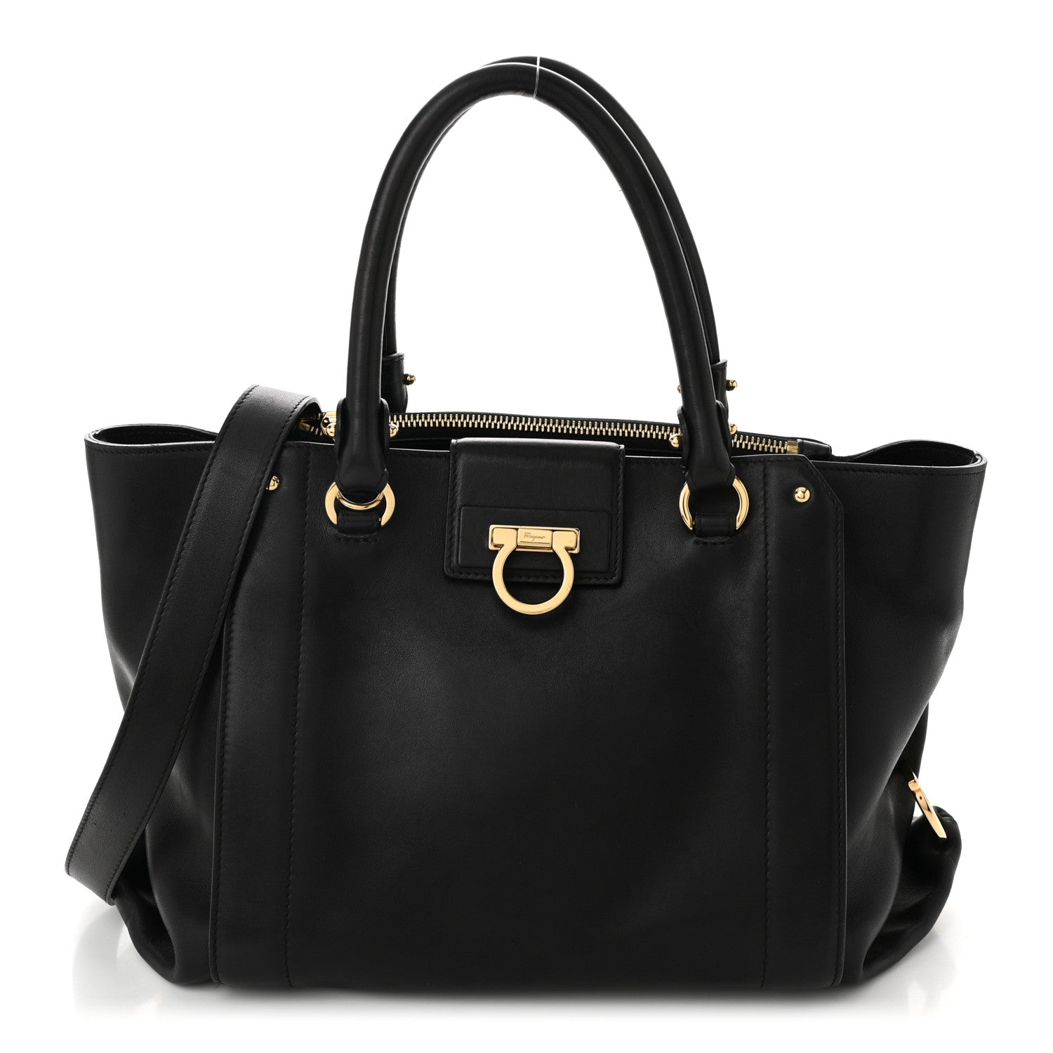Salvatore Ferragamo Calfskin Trifolio Shopping Tote Black 1 of 10