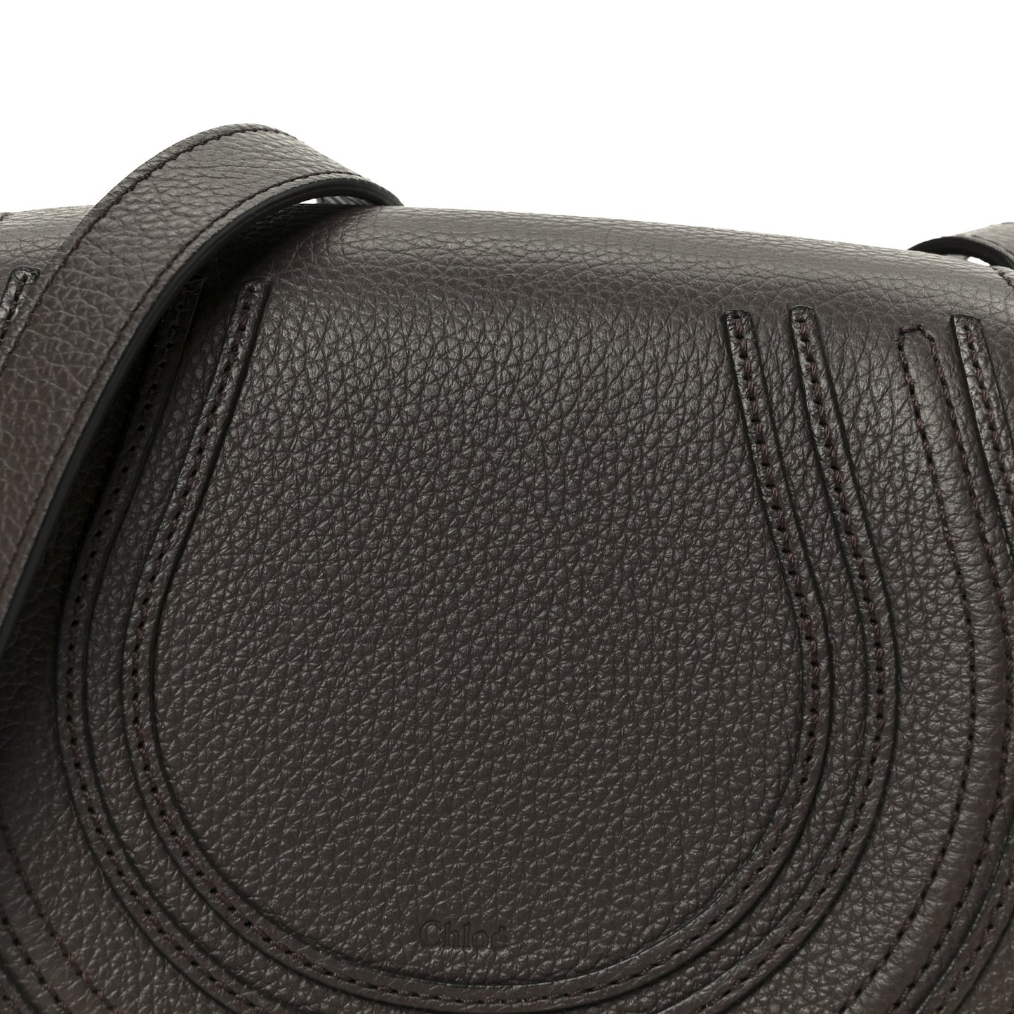 Grained Calfskin Small Marcie Round Crossbody Bag Bold Brown