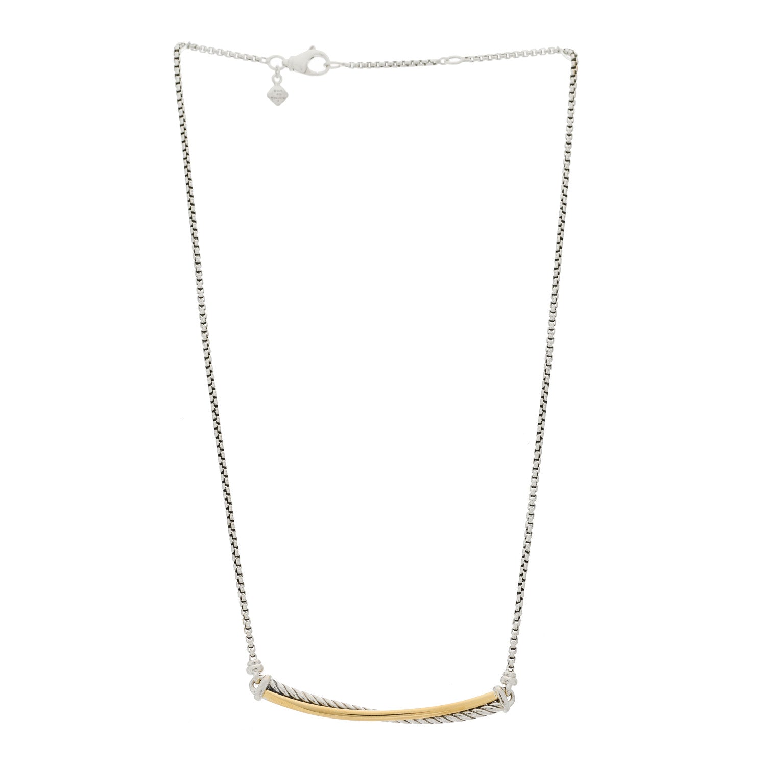 David Yurman Sterling Silver 18K Yellow Gold Crossover Bar Pendant Necklace 3 of 5