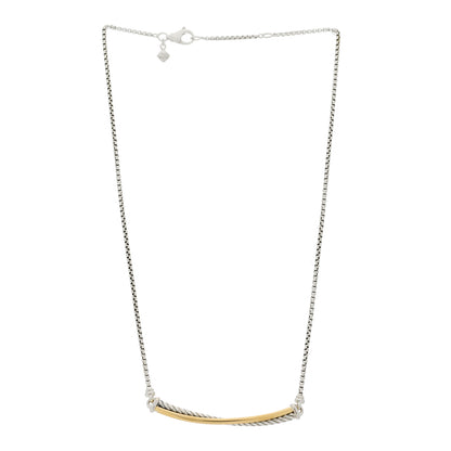 David Yurman Sterling Silver 18K Yellow Gold Crossover Bar Pendant Necklace 3 of 5