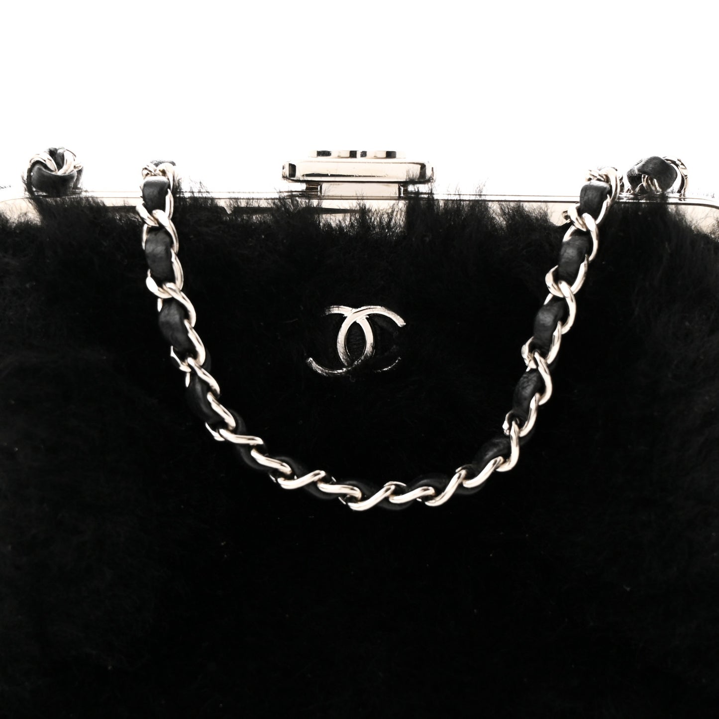 Shearling Sheepskin Lambskin Quilted Clutch With Chain Black