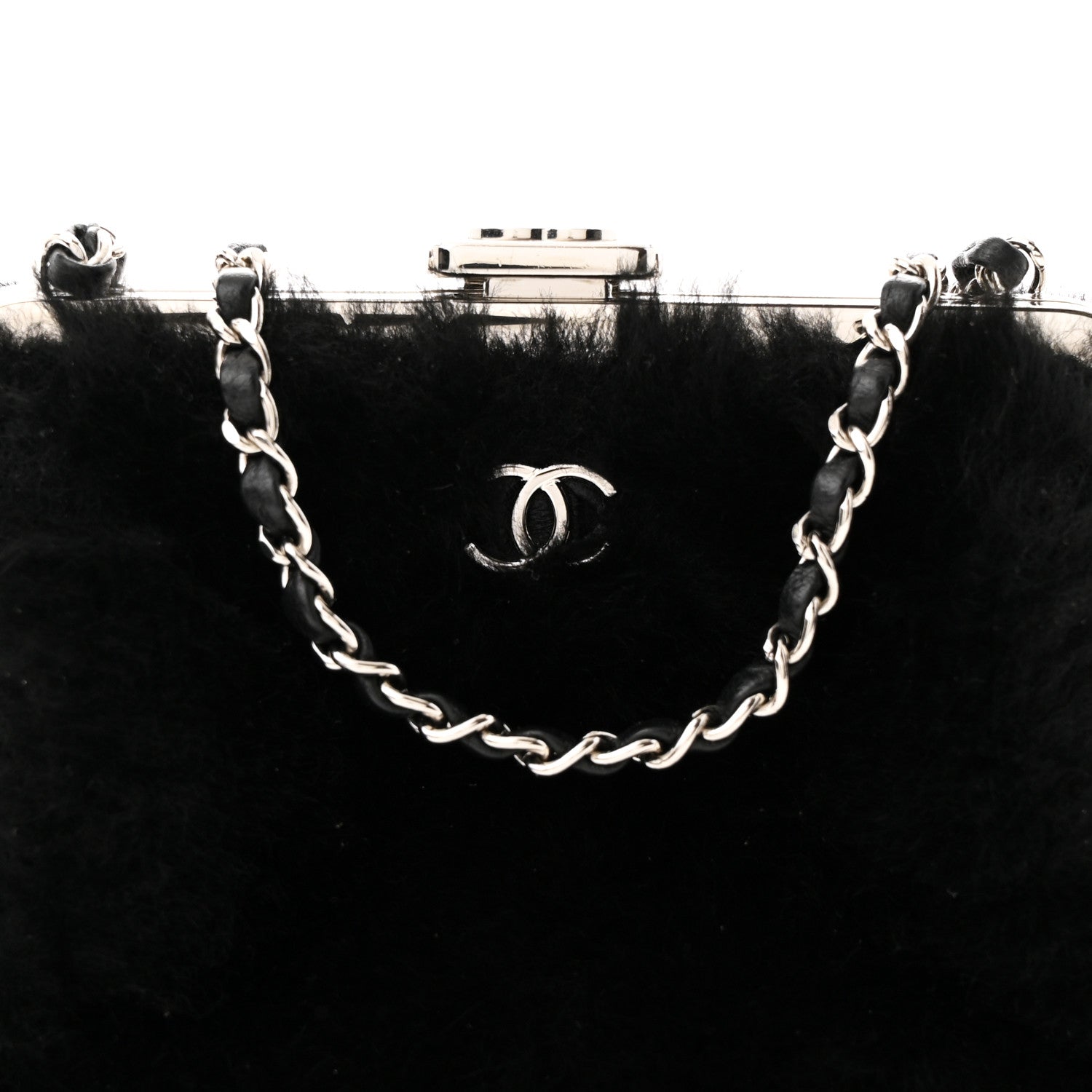 Chanel Shearling Sheepskin Lambskin Quilted Clutch With Chain Black 8 of 10
