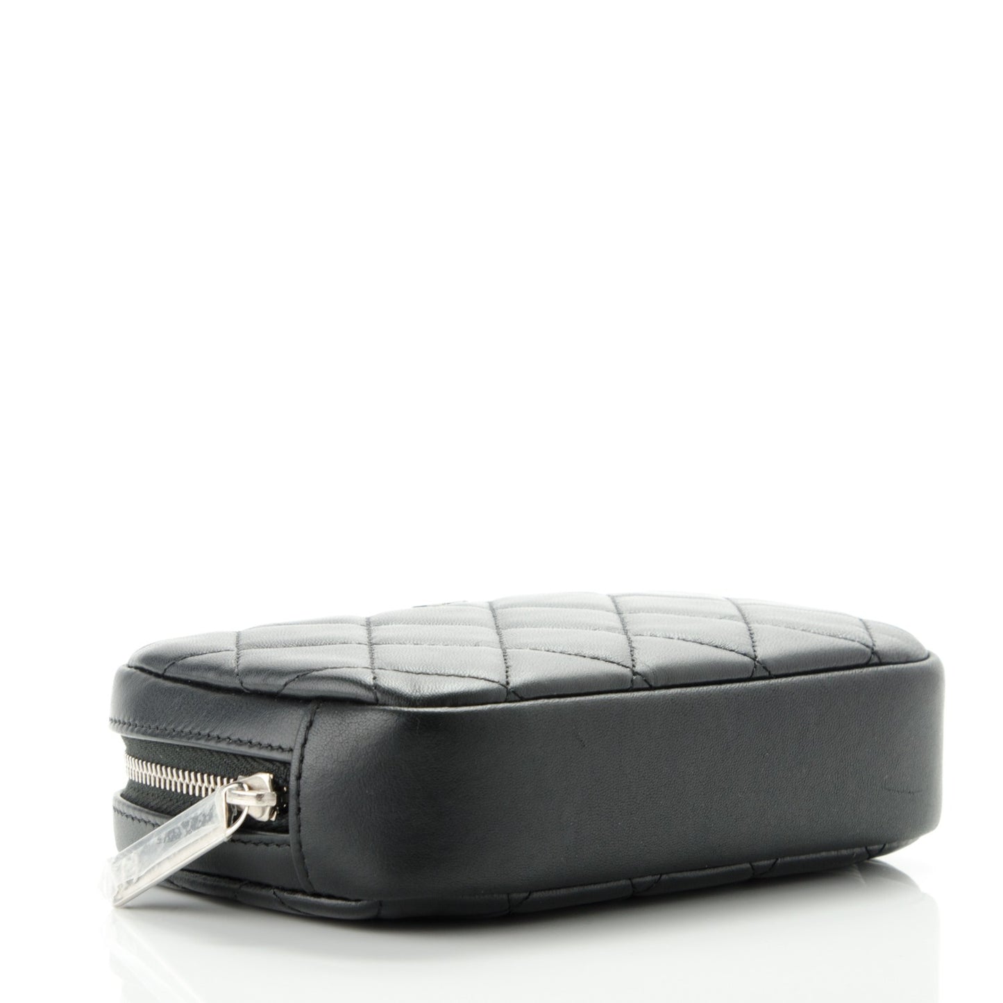 Lambskin Quilted Small Curvy Pouch Cosmetic Case Black