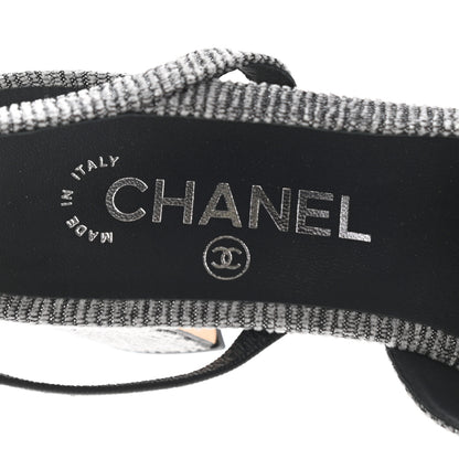 Chanel Tweed Cap Toe CC Slingback Pumps 39 Black Grey 7 of 9