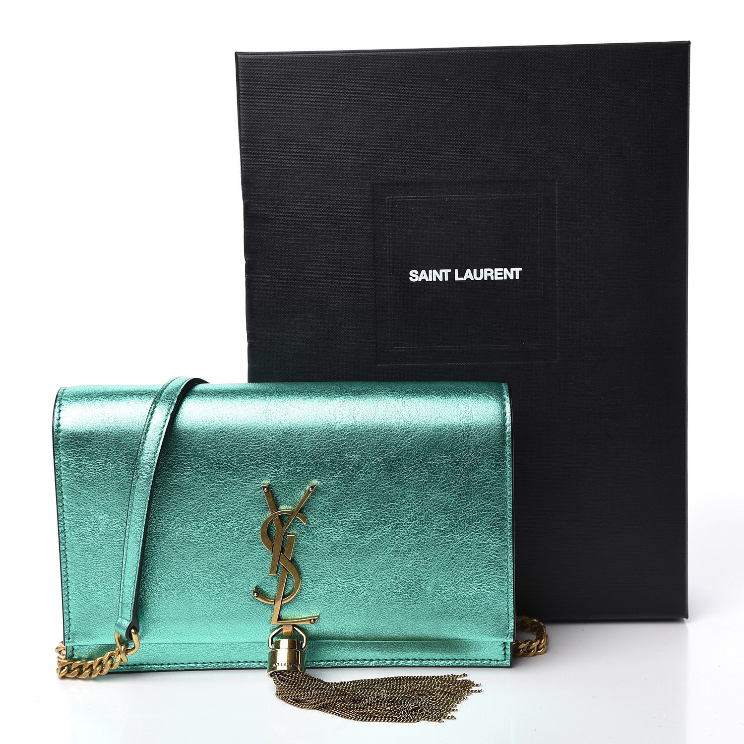 Saint Laurent Laminated Calfskin Classic Monogram Kate Tassel Chain Wallet Green 12 of 12