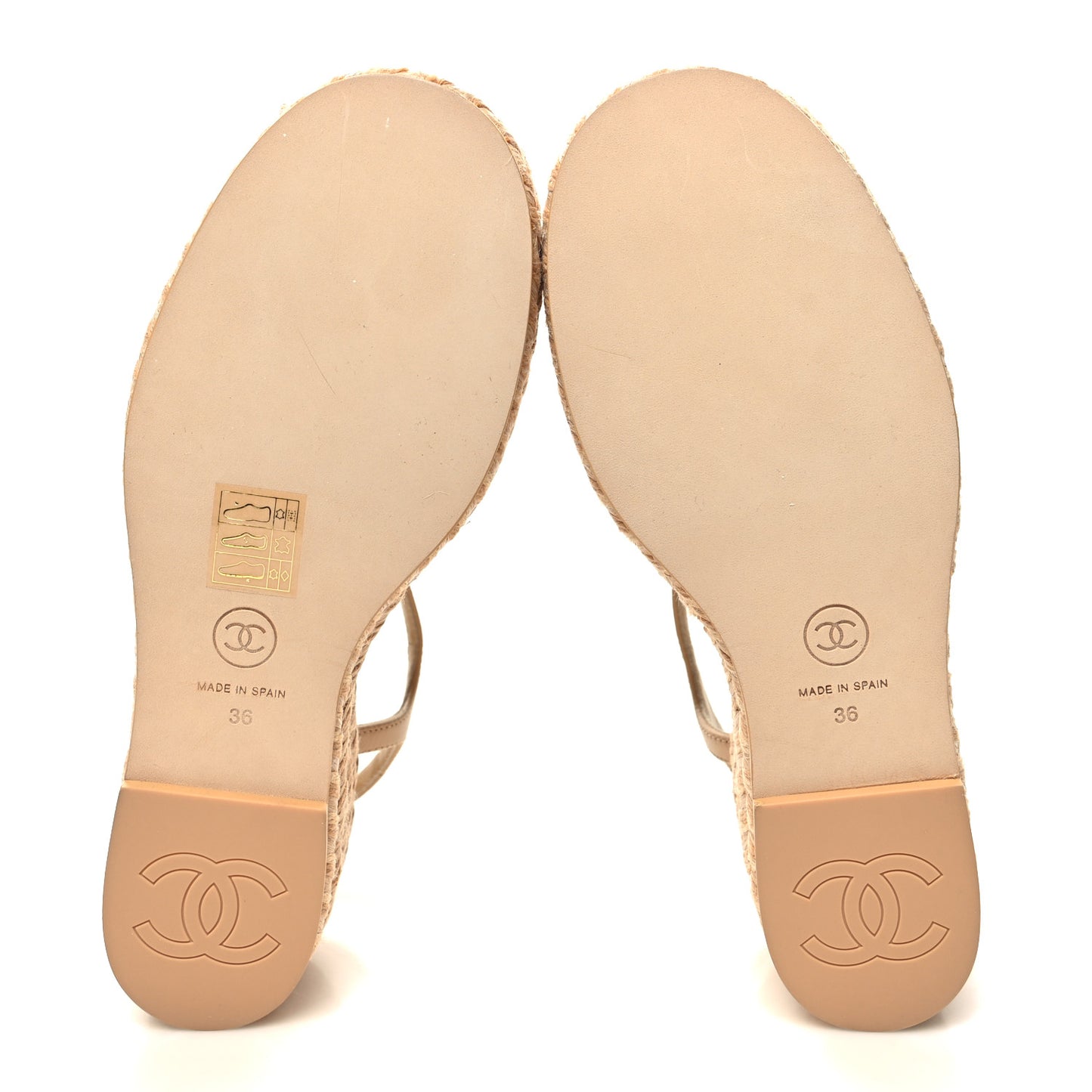 Lambskin Grosgrain CC Espadrilles Wedges 36 Beige Black