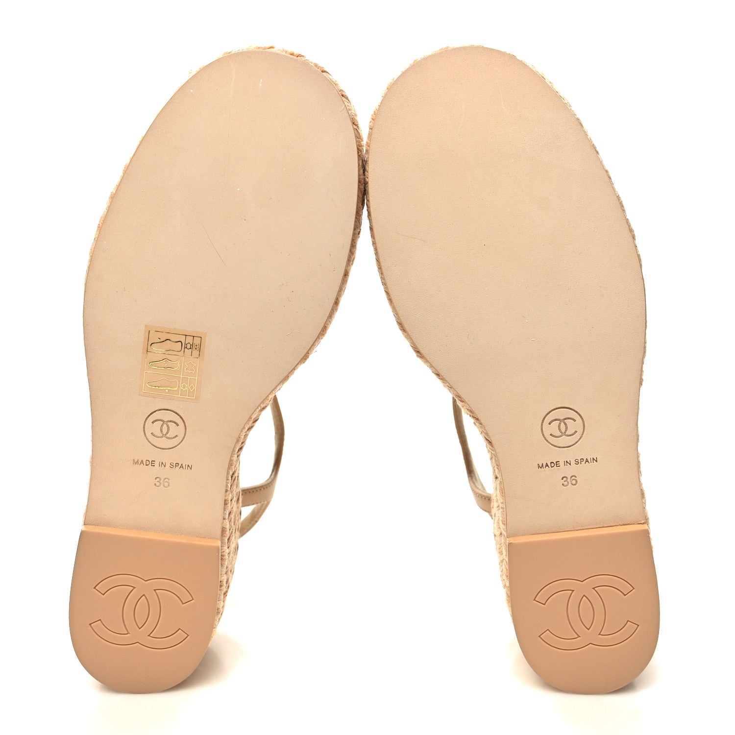 Chanel Lambskin Grosgrain CC Espadrilles Wedges 36 Beige Black 5 of 9