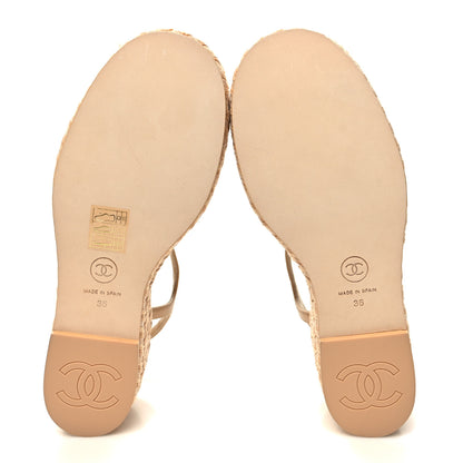 Chanel Lambskin Grosgrain CC Espadrilles Wedges 36 Beige Black 5 of 9