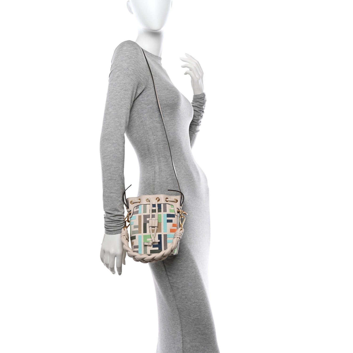 Fendi Canvas Vitello Grace F is Fendi FF Multicolor Embroidered Mini Mon Tresor Bucket Bag Grezzo Multicolor Latte 2 of 15