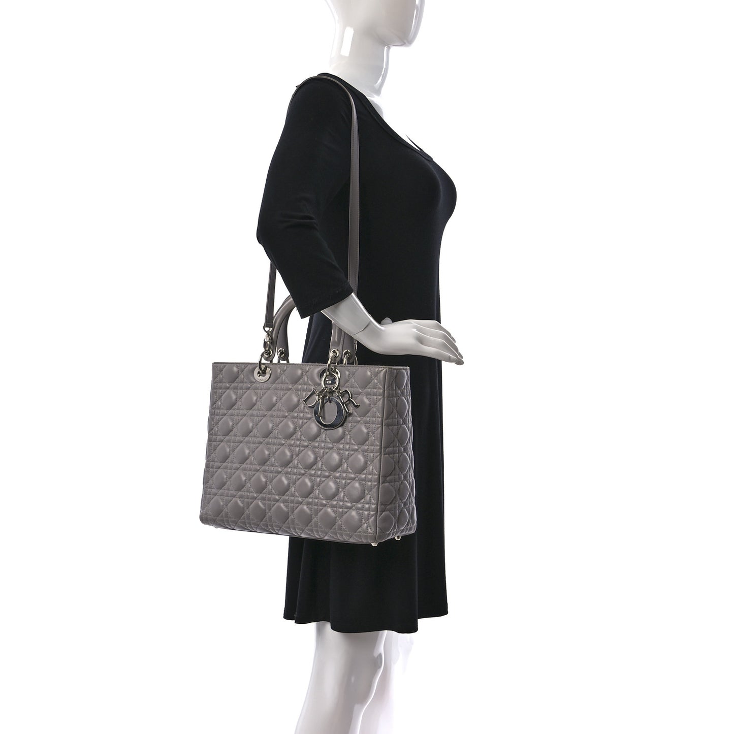 Lambskin Cannage Large Lady Dior Light Grey