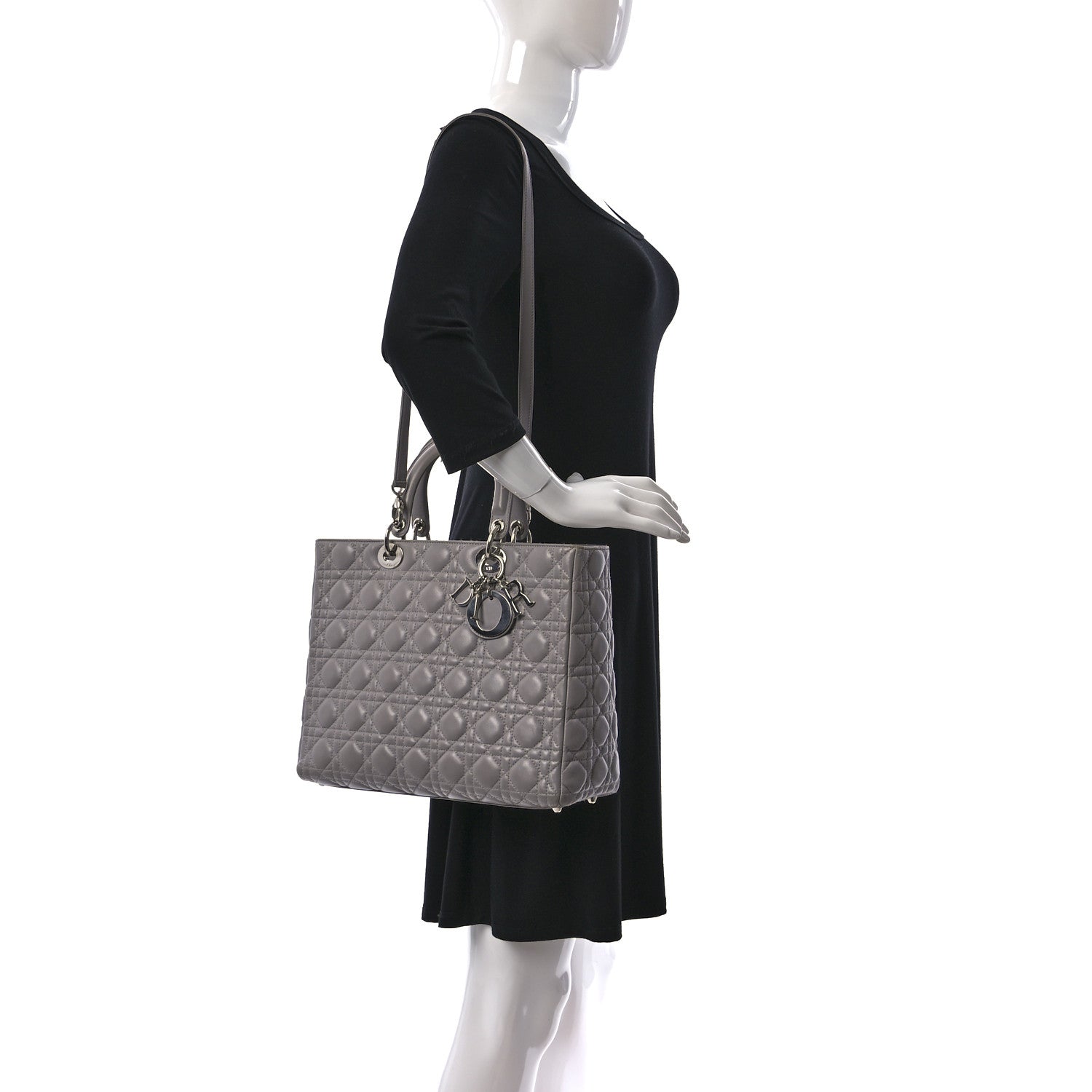 Christian Dior Lambskin Cannage Large Lady Dior Light Grey 2 of 9