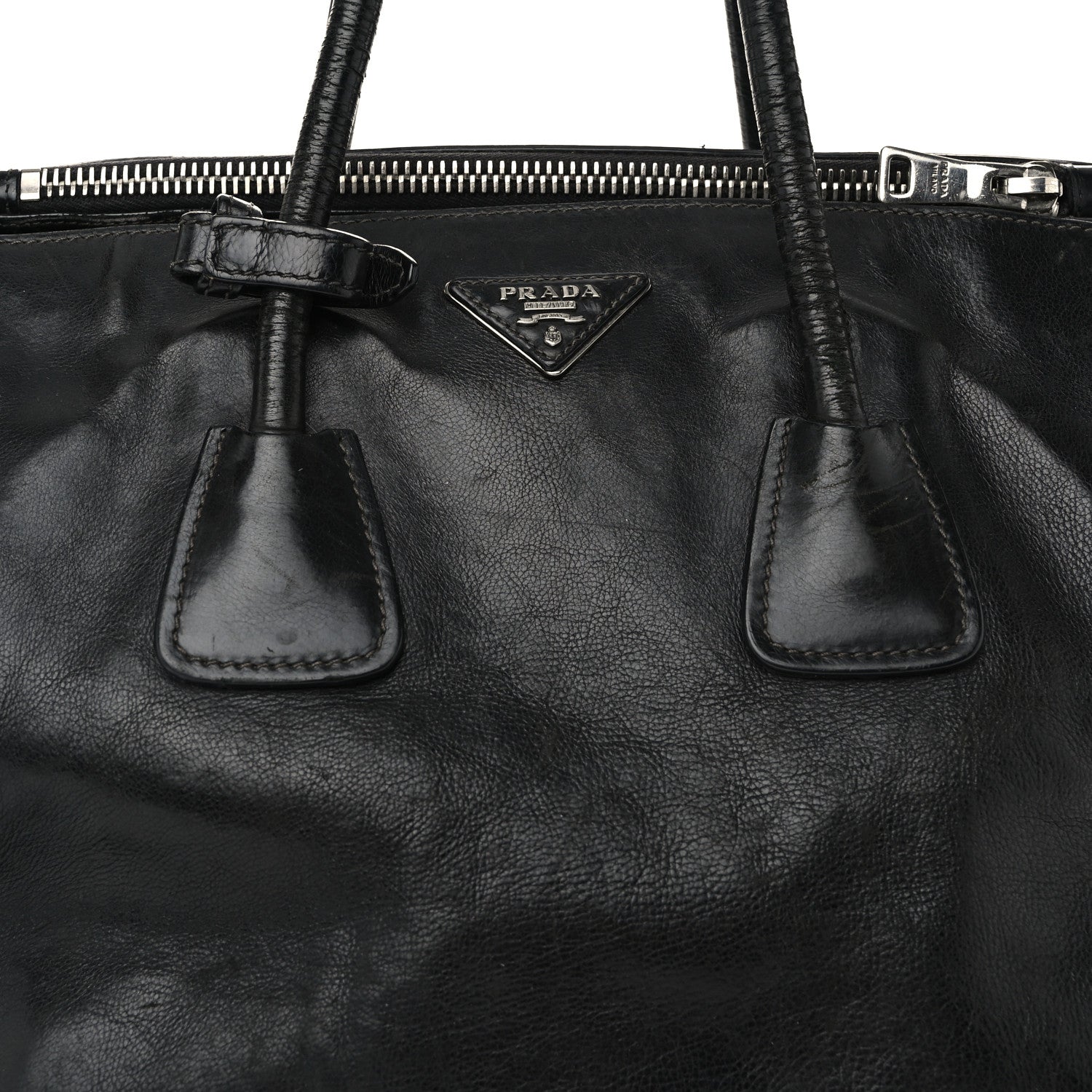 Prada Glace Calf Twin Pocket Tote Black 8 of 16