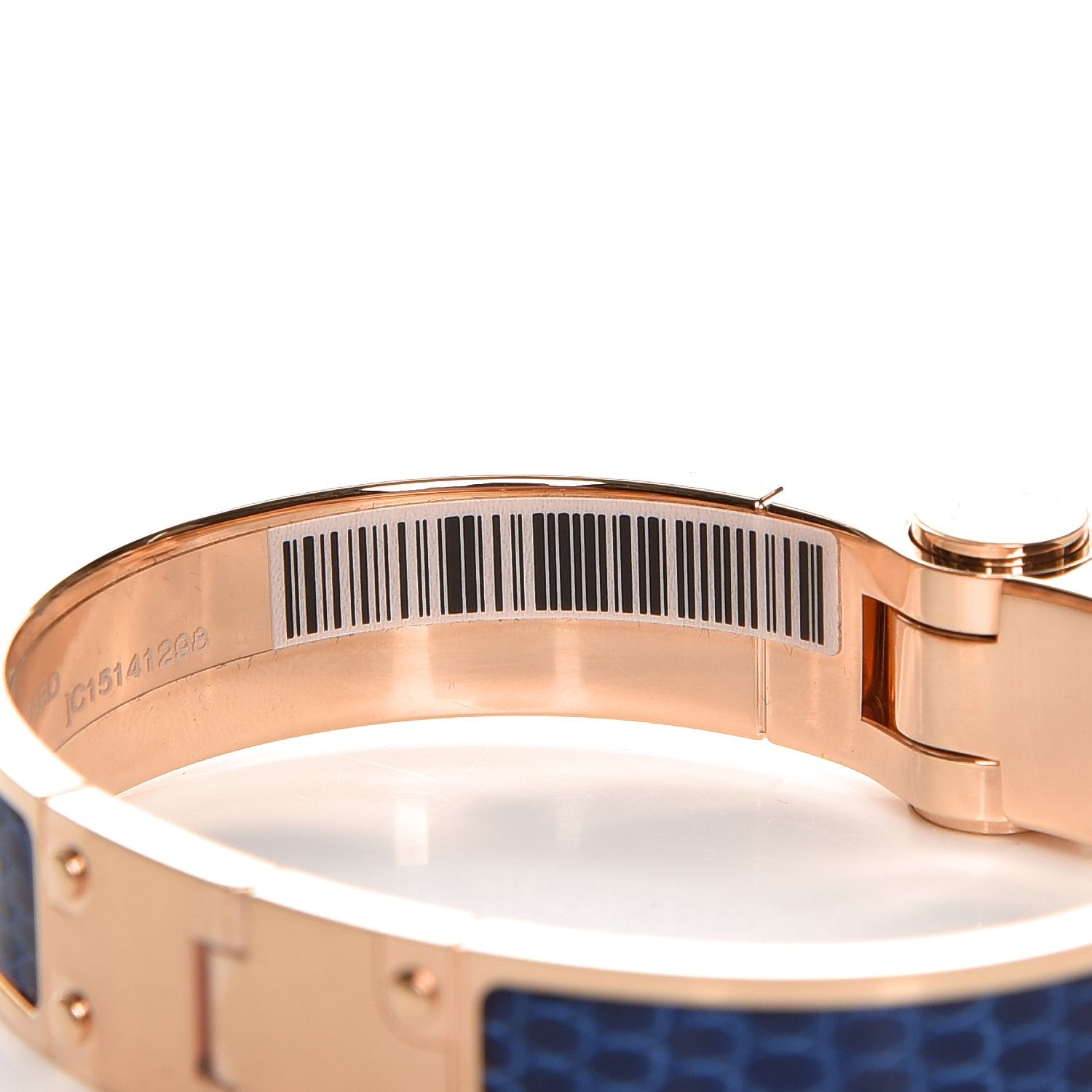 Hermes Lizard Charniere Cuir Narrow Hinged Bracelet S Bleu Saphire 5 of 7