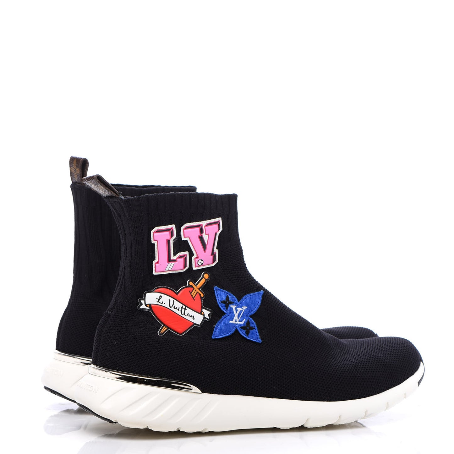 Stretch Fabric LV Black Heart Sock Sneaker 42 Black