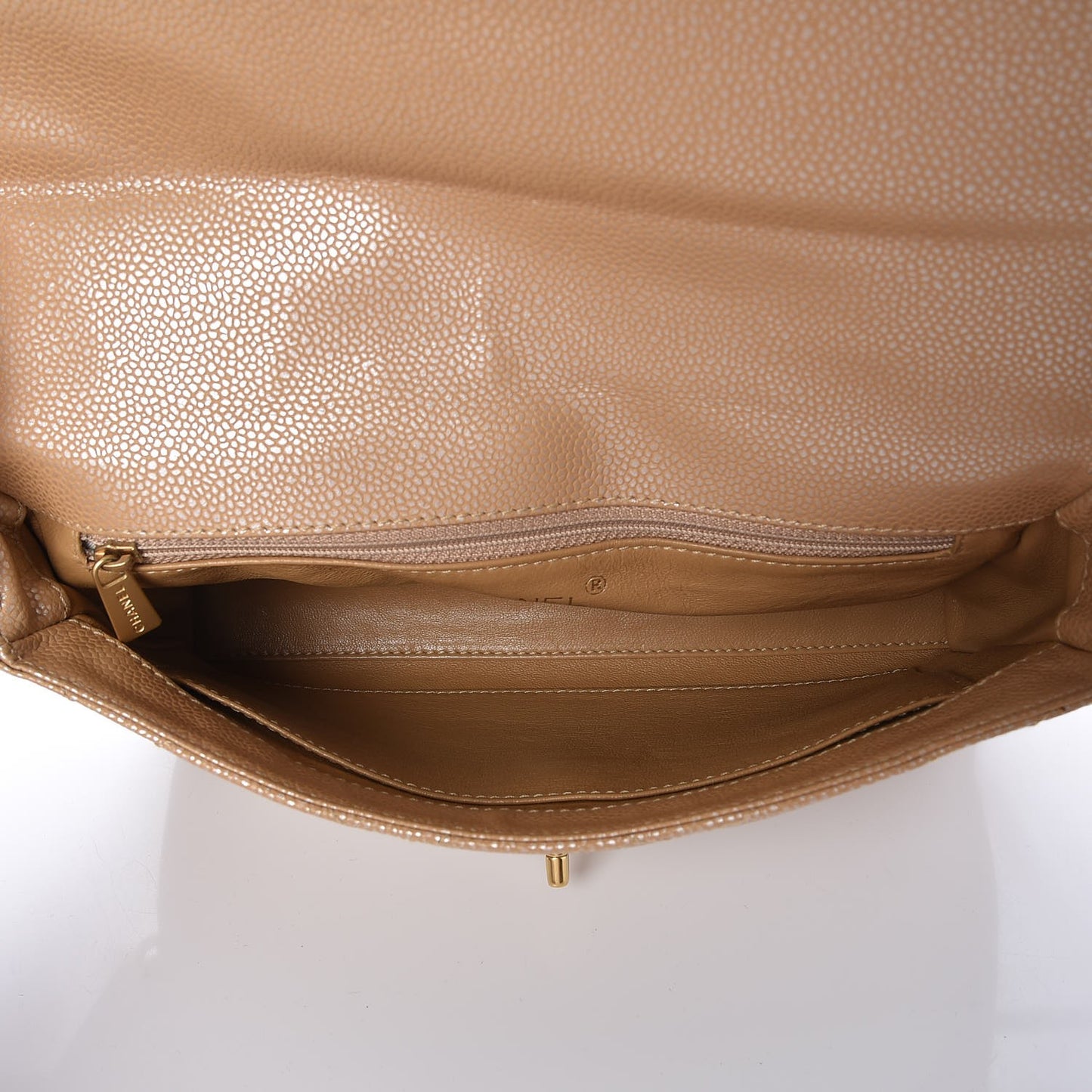 Metallic Caviar Quilted Medium Single Flap Beige