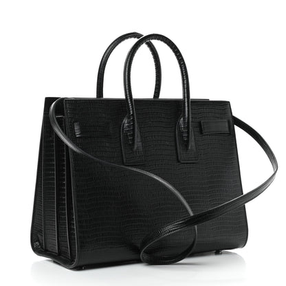 Saint Laurent Lizard Embossed Calfskin Small Sac De Jour Black 3 of 8