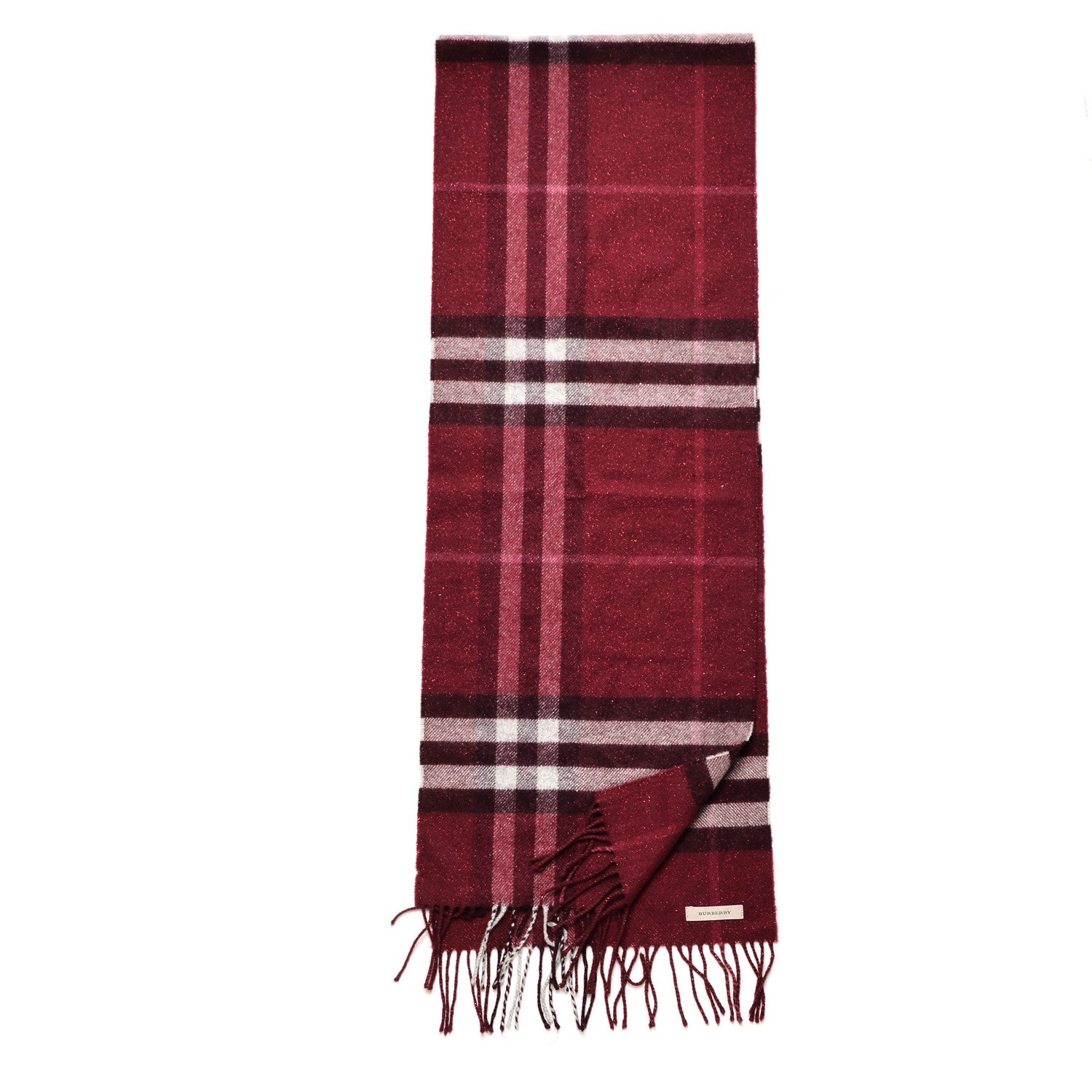 Burberry Cashmere Metallic Giant Check Fringe Scarf Red 3 of 4