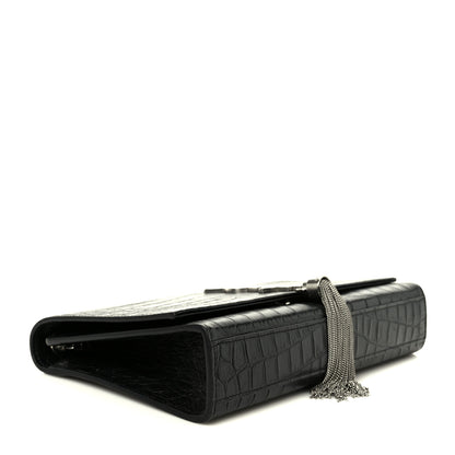 Saint Laurent Calfskin Crocodile Embossed Medium Classic Monogram Kate Tassel Satchel Black 4 of 12