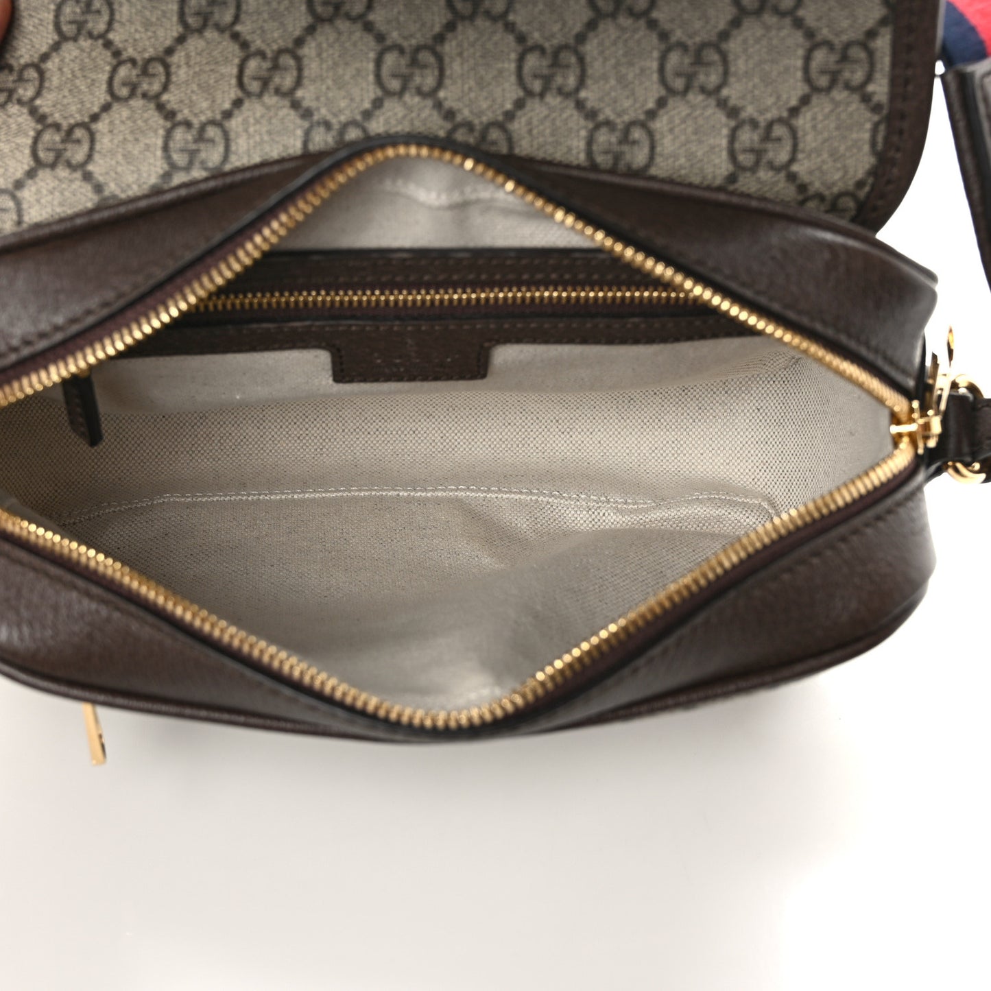 GG Supreme Monogram Textured Dollar Calfskin Web Studded Mini Ophidia Flap Shoulder Bag Beige Ebony New Acero