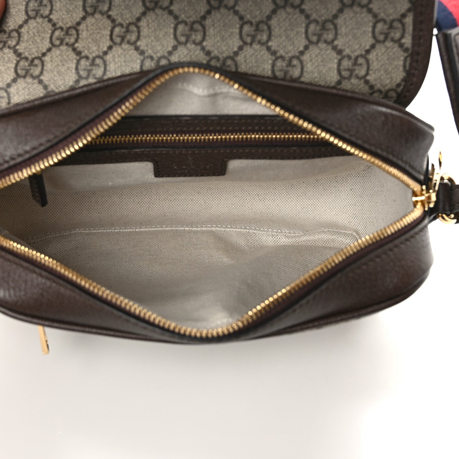 Gucci GG Supreme Monogram Textured Dollar Calfskin Web Studded Mini Ophidia Flap Shoulder Bag Beige Ebony New Acero 5 of 8