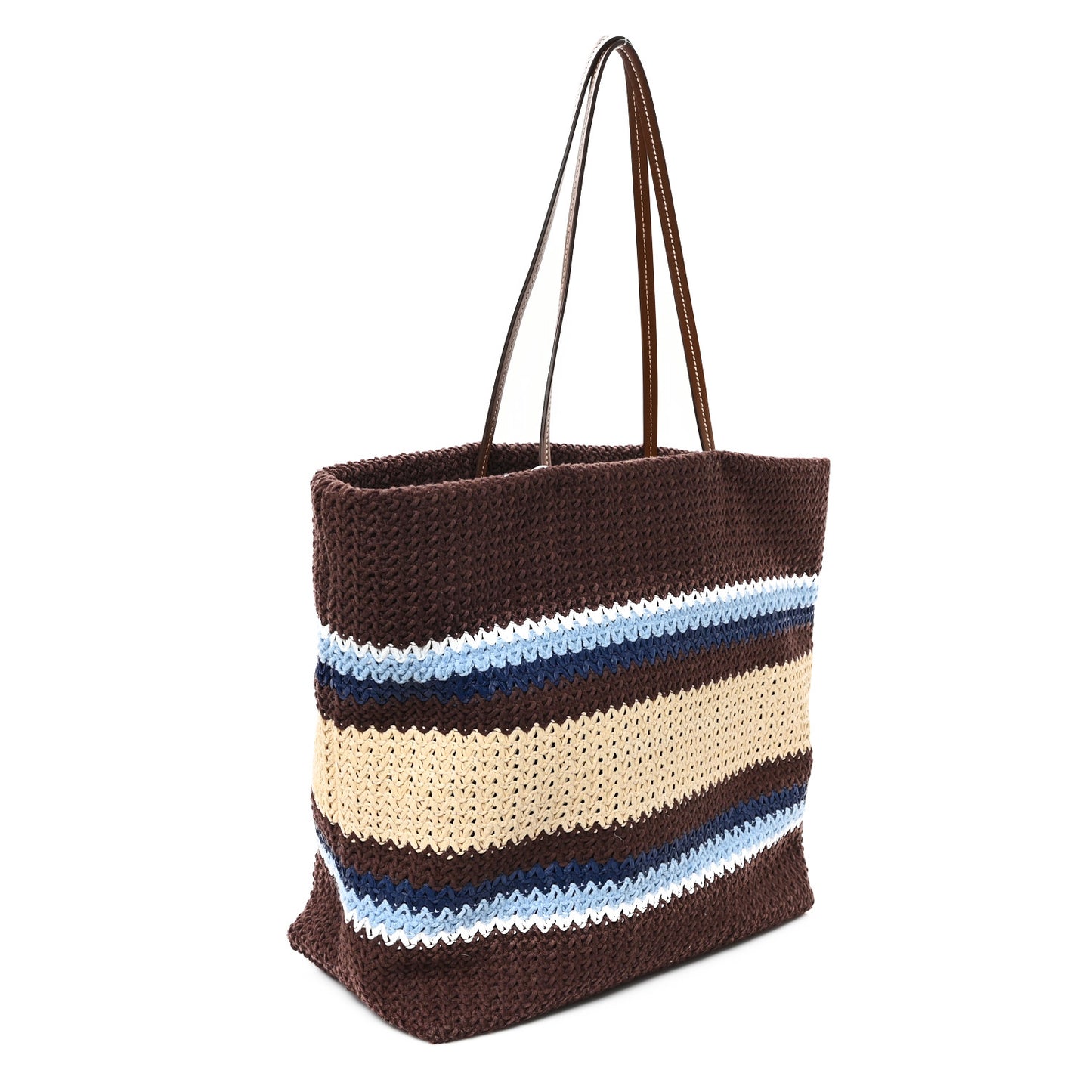 Raffia Crochet Stripe Tote Bag Cacao Celeste Natural
