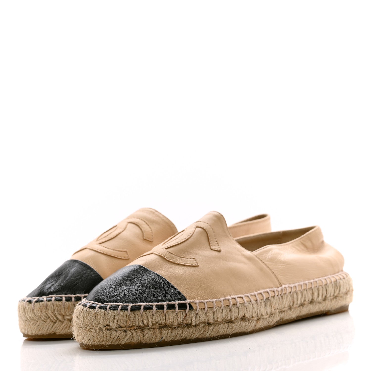 Chanel Lambskin CC Espadrilles 40 Beige Black 2 of 11