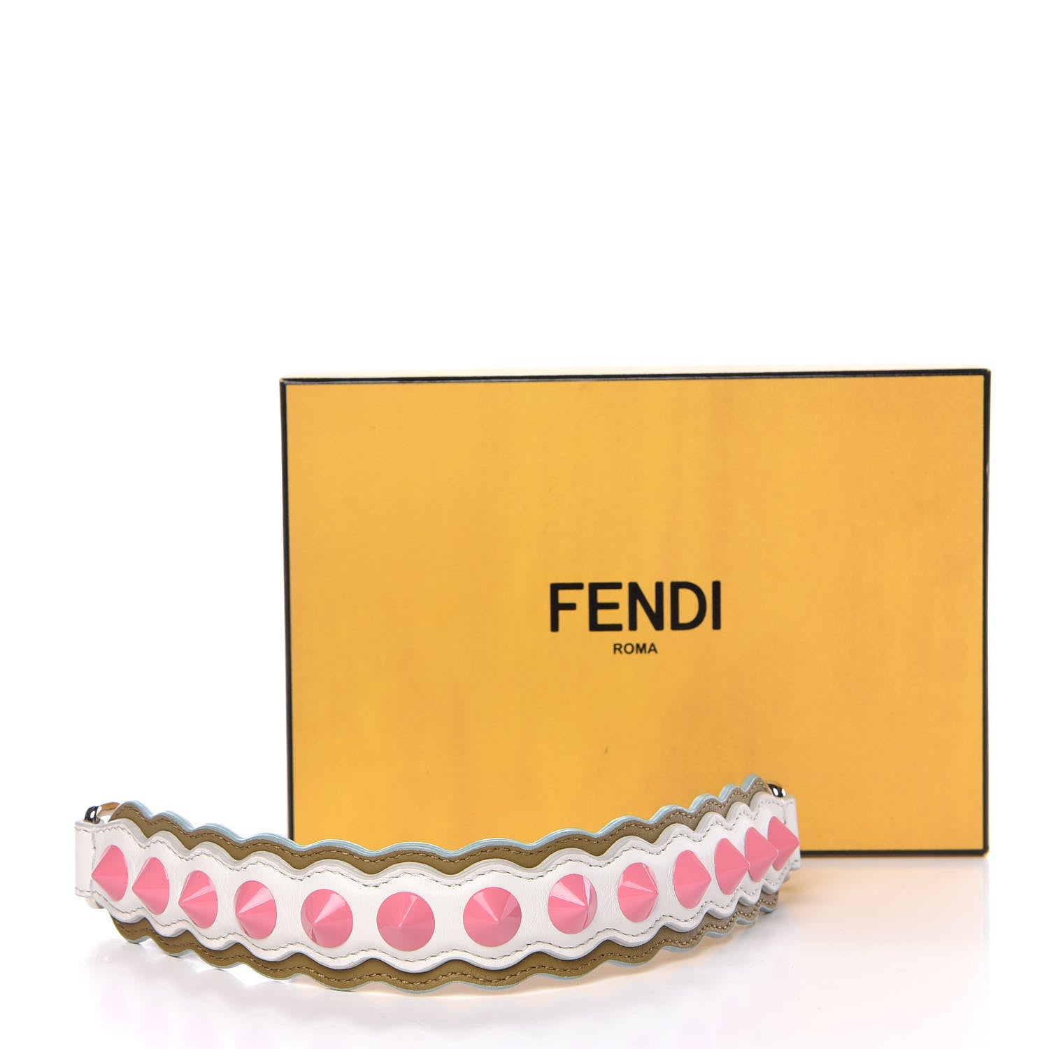 Fendi Vitello Dolce Scalloped Spike Studded Mini Strap You White Camaleonte Coral Pink 5 of 5
