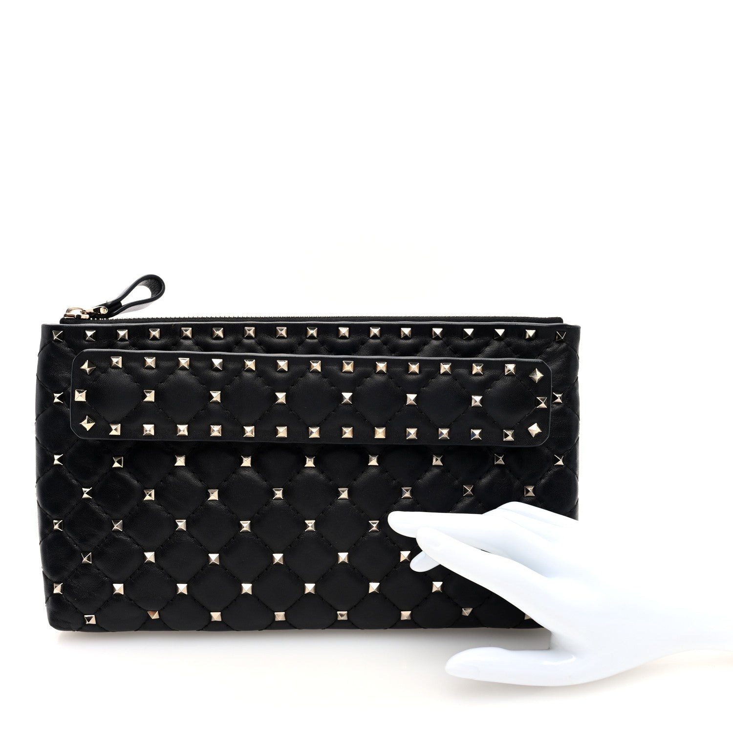 Valentino Garavani Nappa Rockstud Spike Side Slip Zip Clutch Black 2 of 6