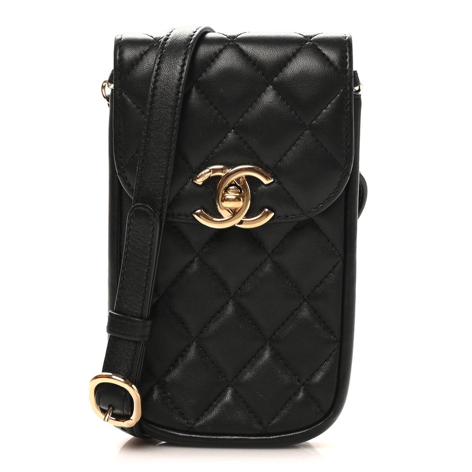 Chanel Lambskin Quilted Phone Chain Clutch Waist Bag Black 1 of 11