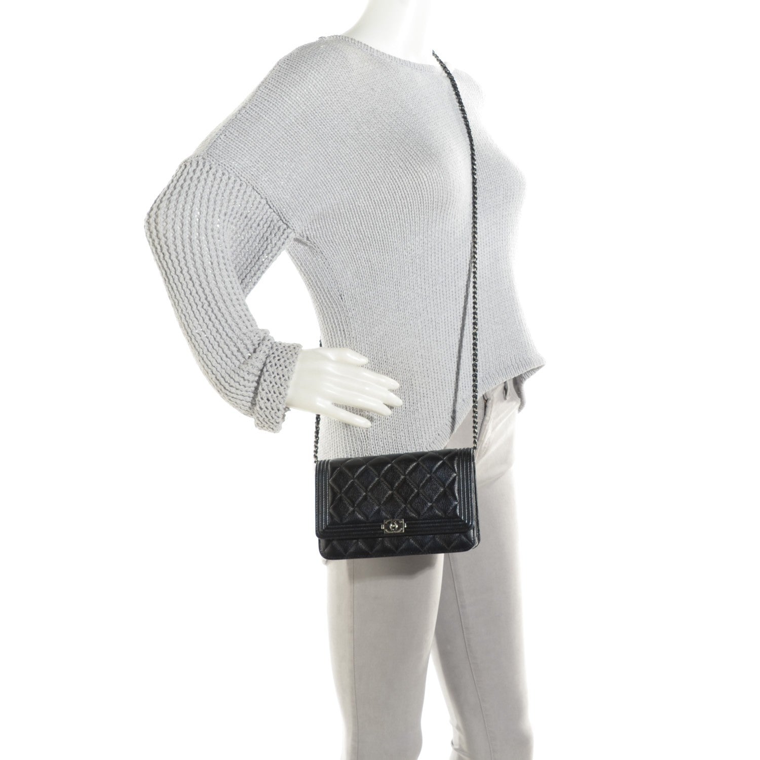 Chanel Lambskin Quilted Boy Wallet On Chain WOC Black 2 of 8