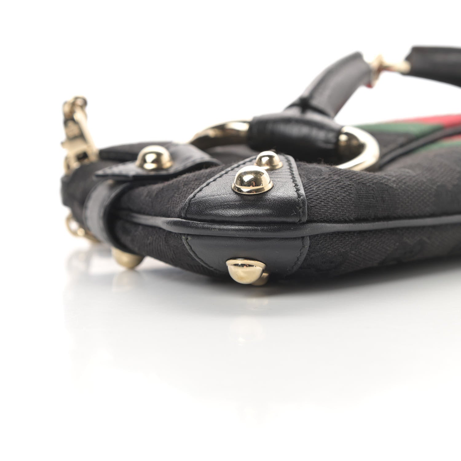 Gucci Monogram Web Horsebit Chain Clutch Black 10 of 12