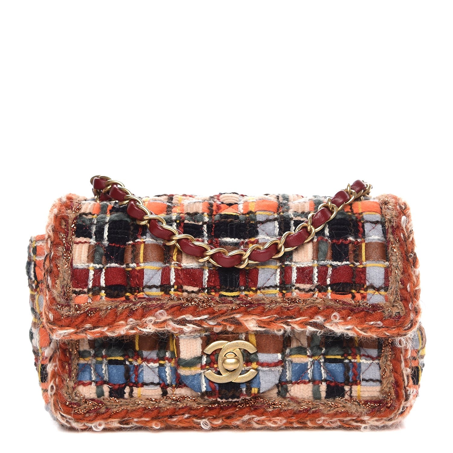Chanel Tweed Quilted Mini Rectangular Flap Blue Orange Navy Beige 1 of 8