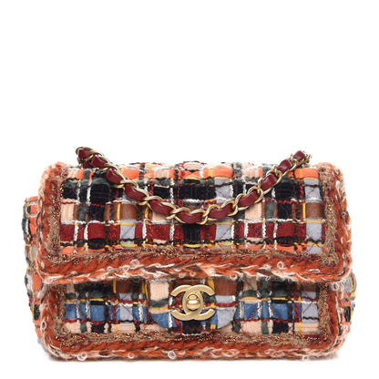 Chanel Tweed Quilted Mini Rectangular Flap Blue Orange Navy Beige 1 of 8