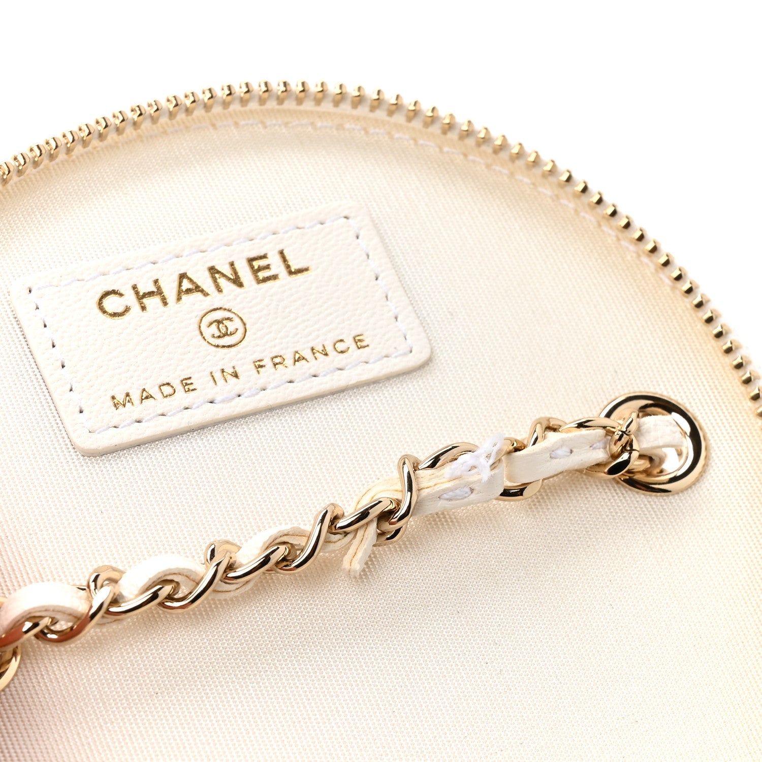 Chanel Lambskin Quilted Round Small Vanity Case With Chain White Black 12 of 12