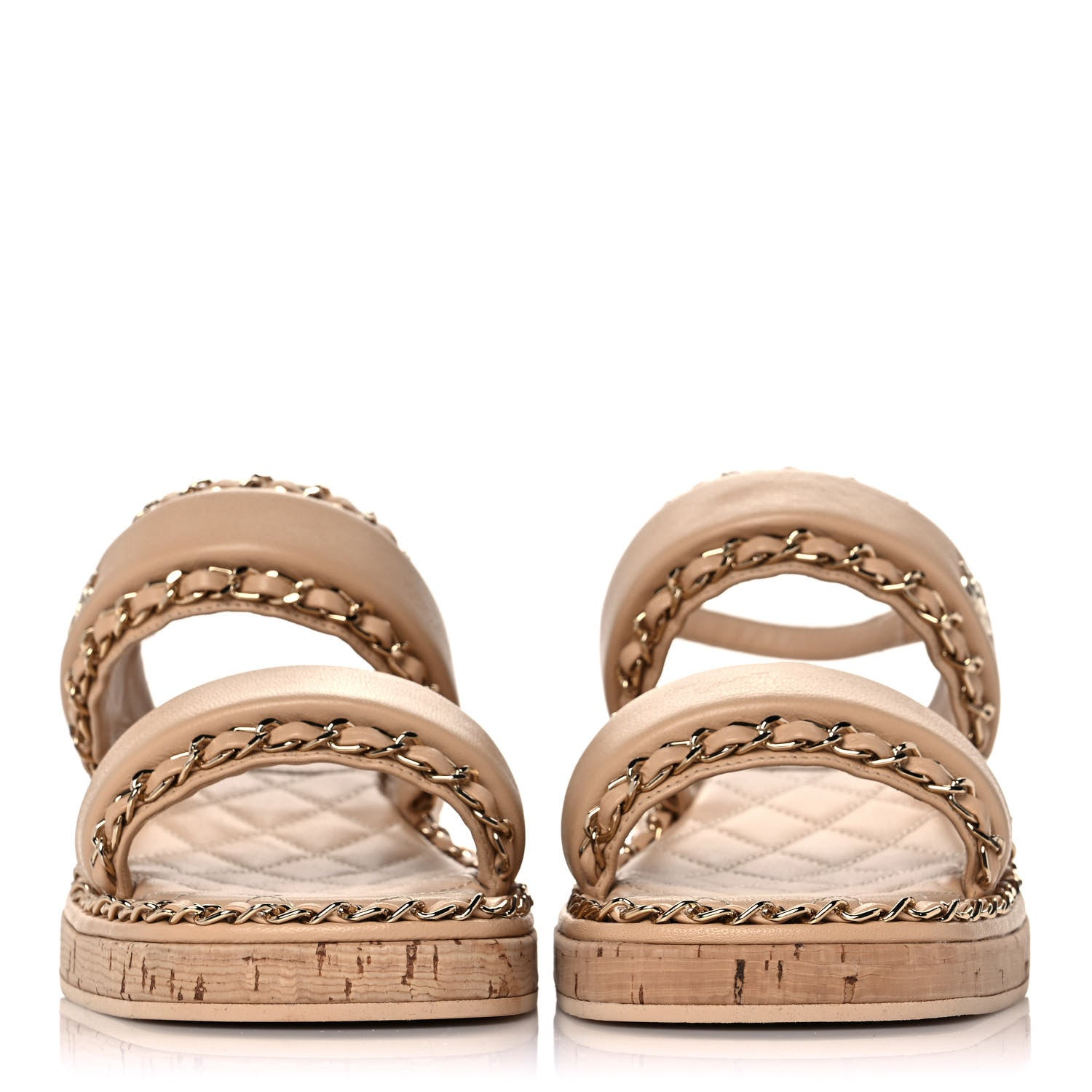 Chanel Lambskin Cork Chain Sandals 37 Beige 2 of 9