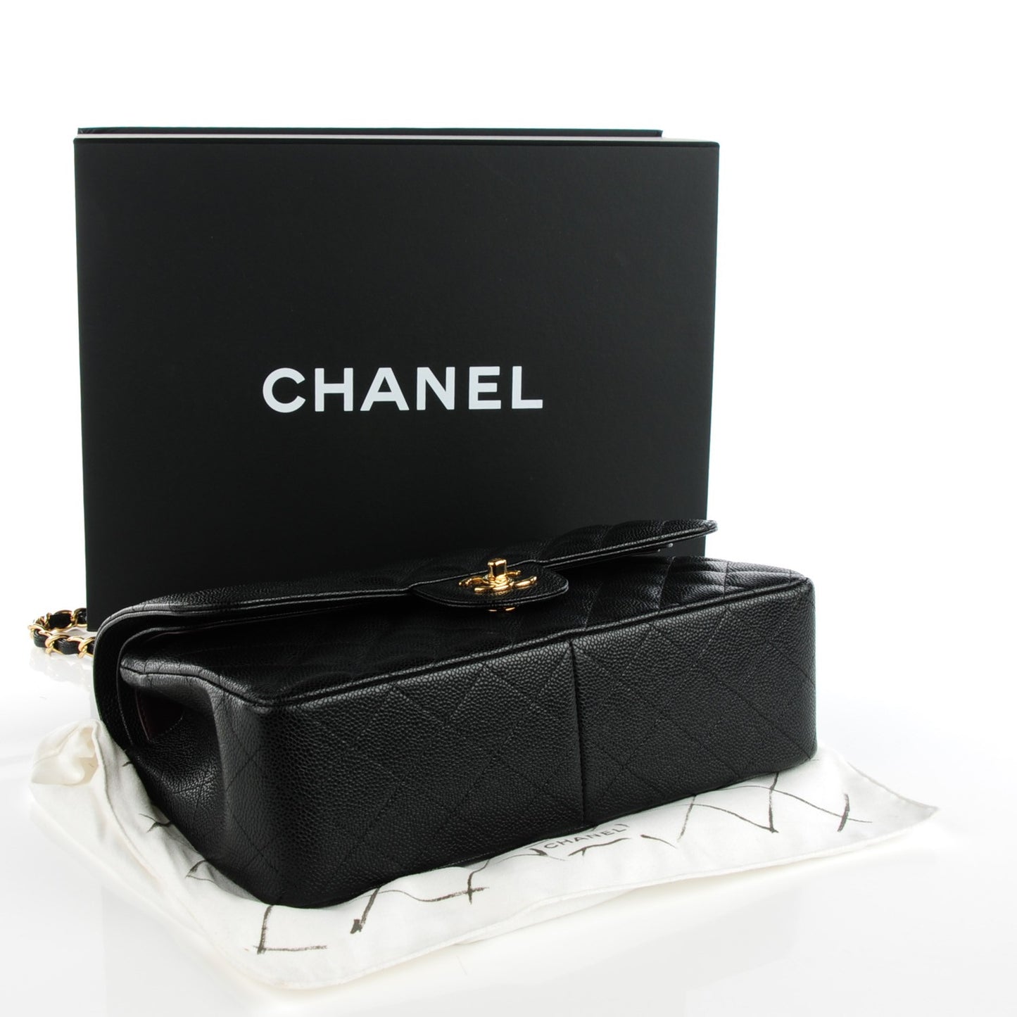Caviar Quilted Jumbo Double Flap Black