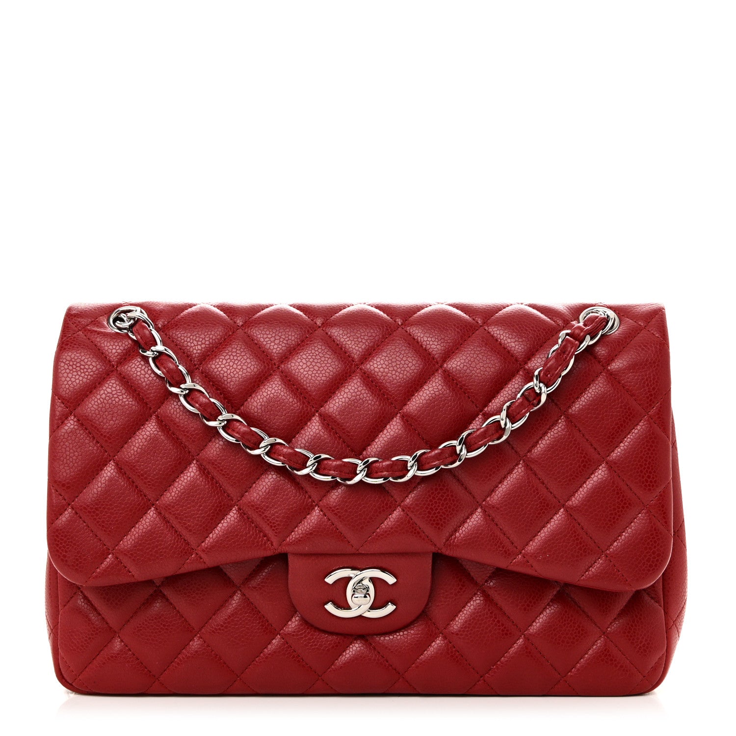 Chanel Caviar Quilted Jumbo Double Flap Dark Red 1 of 10