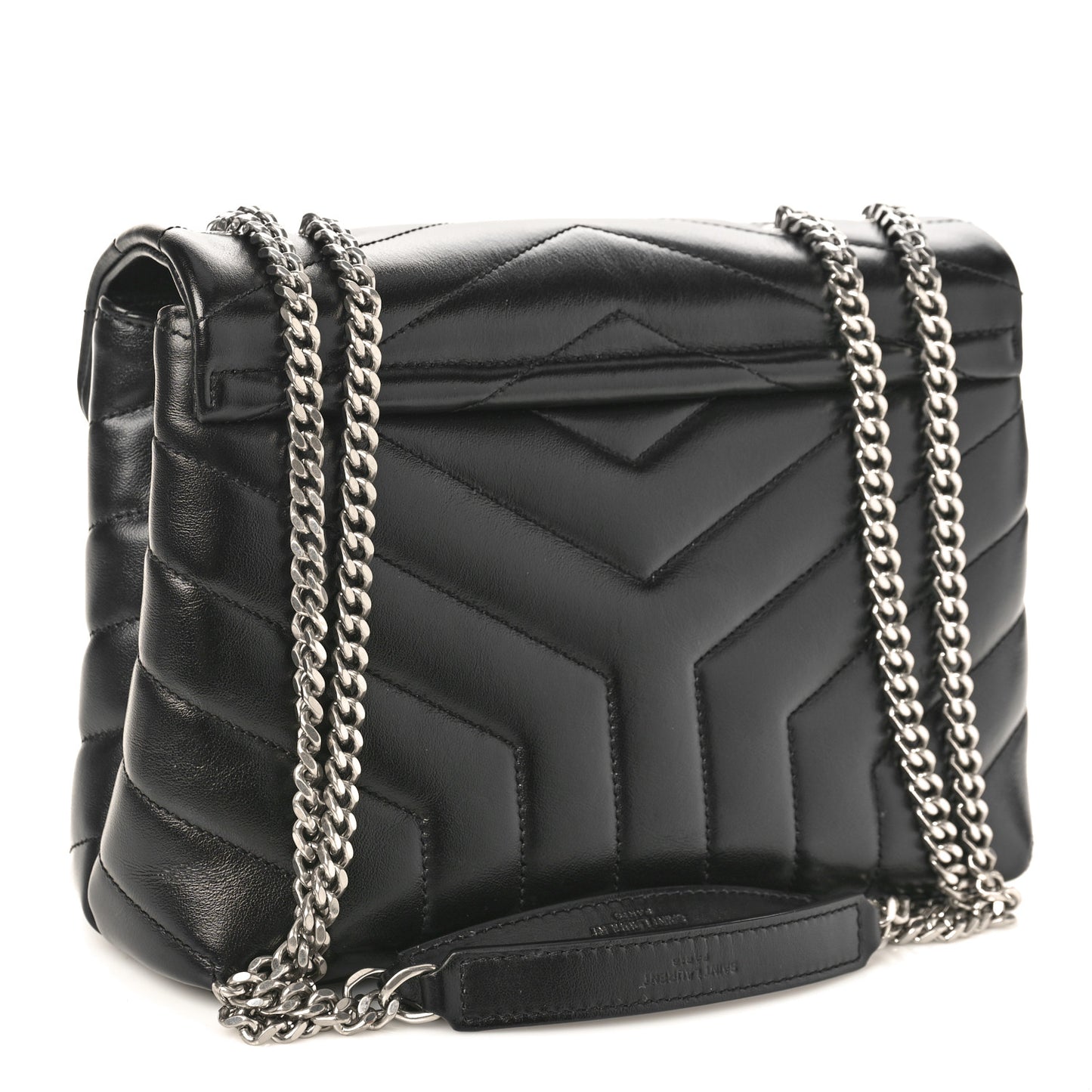 Calfskin Y Quilted Monogram Small Loulou Chain Satchel Black