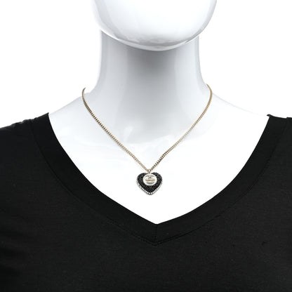 Chanel Pearl Crystal CC Heart Necklace Gold Pearly White Black 2 of 5