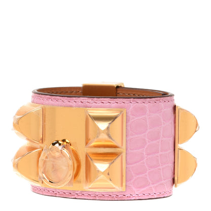 Hermes Matte Alligator Collier De Chien CDC Bracelet T1 5P Pink 1 of 6