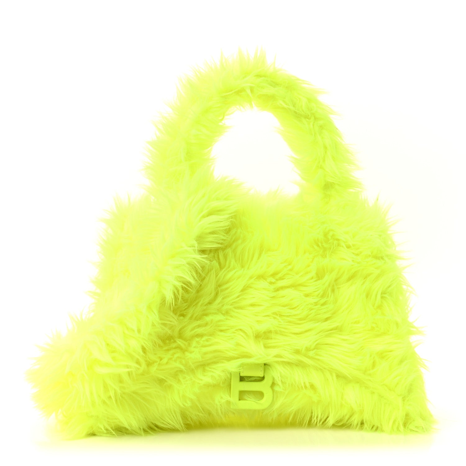 Balenciaga Faux Fur Medium Fluffy Hourglass Top Handle Bag Fluo