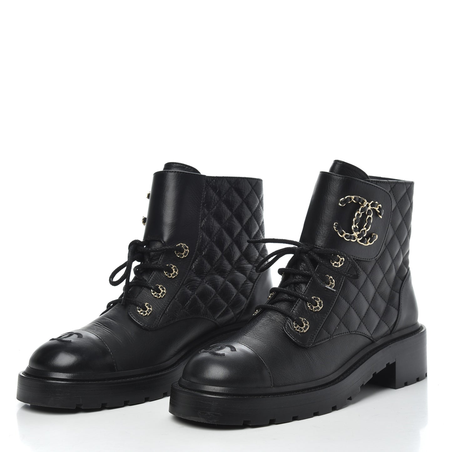 Shiny Goatskin Calfskin Quilted Lace Up Combat Boots 39 Black