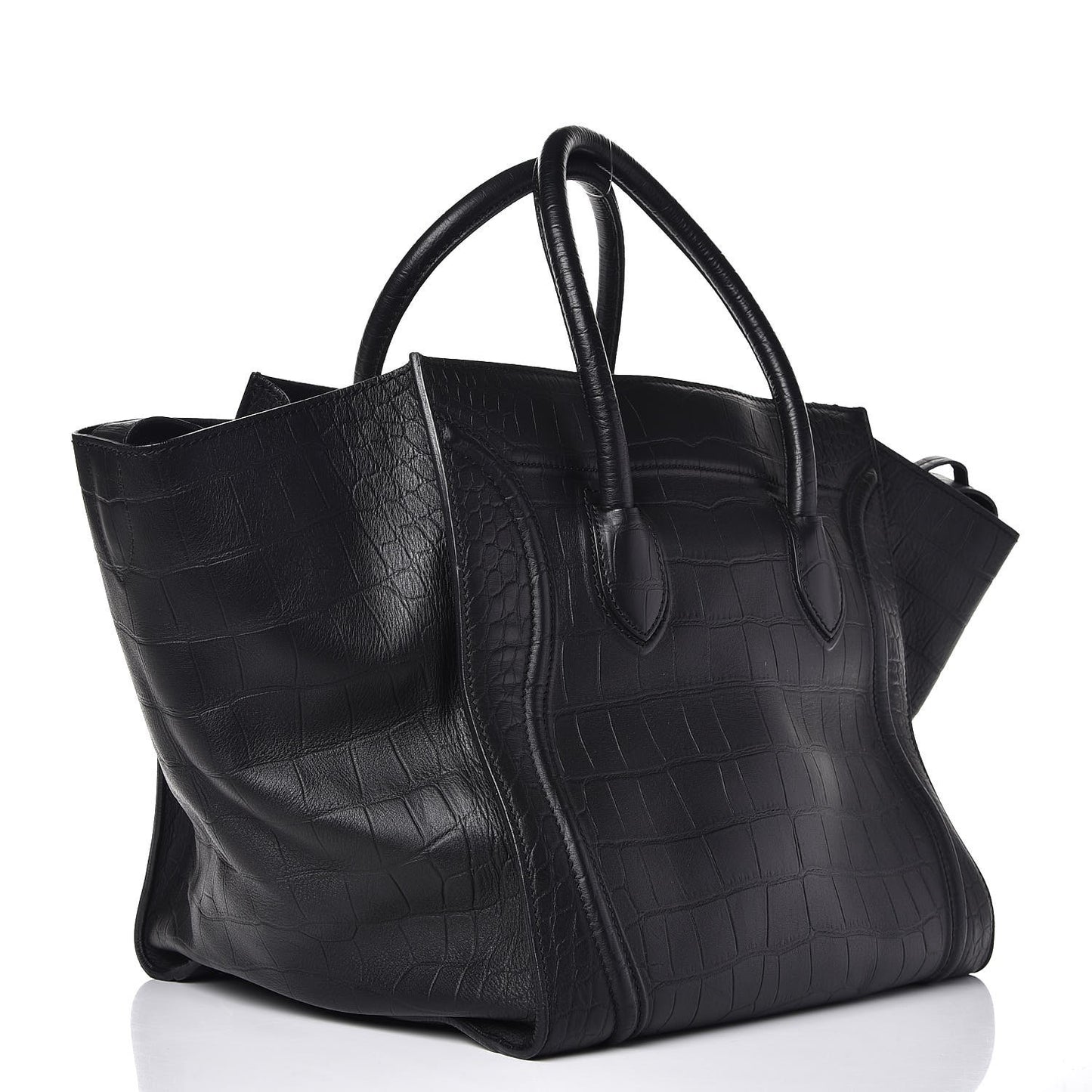 Crocodile Embossed Calfskin Large Phantom Luggage Black