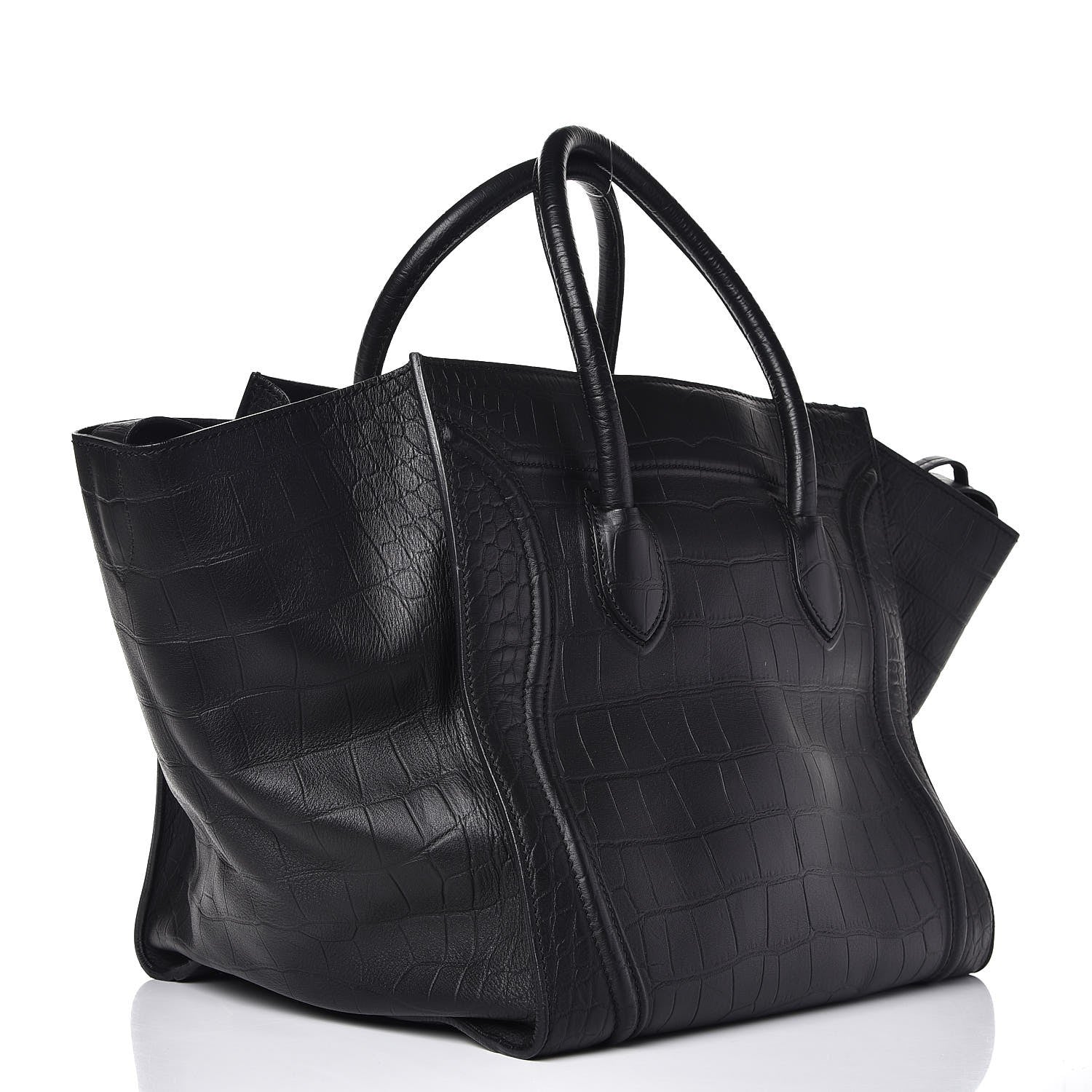 Celine Crocodile Embossed Calfskin Large Phantom Luggage Black 3 of 17